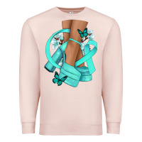 Pale Pink Ovarian Cancer diva teal ribbon Premium Sweatshirt - NancyCooperArtShop