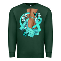 Sports Green Ovarian Cancer diva teal ribbon Premium Sweatshirt - NancyCooperArtShop