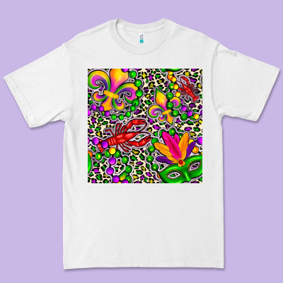 Mardi Gras Crawfish Leopard  Seamless Pattern Premium Tee Designed By Fadigitalartstudio