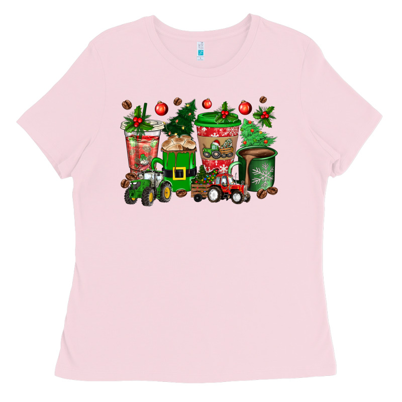 Christmas Tractor Coffee Cups Ladies Tee by texasbilliewilder | Teevron