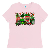 Bubblegum Pink christmas tractor coffee cups Ladies Tee - texasbilliewilder