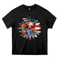 Black 4th of July sunflower skull 4th of july Heavy Core Tee - CowGirlArtShop