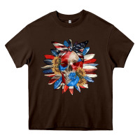 Chocolate Brown 4th of July sunflower skull 4th of july Heavy Core Tee - CowGirlArtShop