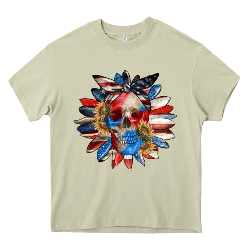 4th Of July Sunflower Skull 4th Of July Heavy Core Tee by CowGirlArtShop | Teevron