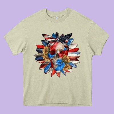 4th Of July Sunflower Skull 4th Of July Heavy Core Tee Designed By Cowgirlartshop