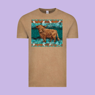 Turquoises Gemstones Cowhide Highland Cow Vintage Tee Designed By Barkaloodesign