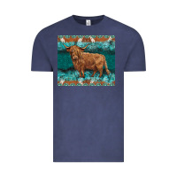 Vintage Denim turquoises gemstones cowhide highland cow Vintage Tee - BarkalooDesign