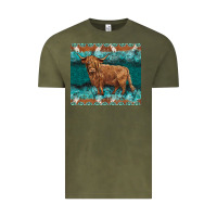 Vintage Olive turquoises gemstones cowhide highland cow Vintage Tee - BarkalooDesign