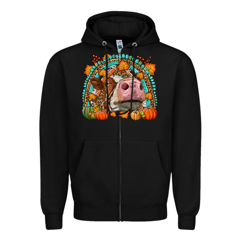 Fall Cow Rainbow Zipper Hoodie by LillyAllenDesigns | Teevron