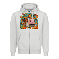 Dove Grey Fall Cow Rainbow Zipper Hoodie - LillyAllenDesigns