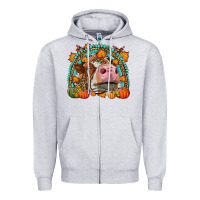 Heather Grey Fall Cow Rainbow Zipper Hoodie - LillyAllenDesigns