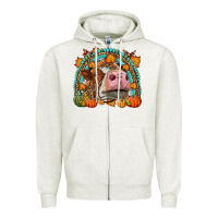 Oatmeal Heather Fall Cow Rainbow Zipper Hoodie - LillyAllenDesigns