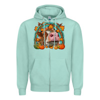 Seafoam Fall Cow Rainbow Zipper Hoodie - LillyAllenDesigns