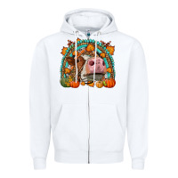 White Fall Cow Rainbow Zipper Hoodie - LillyAllenDesigns