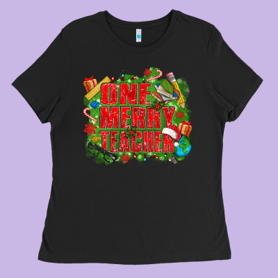 One Merry Teacher Ladies Tee Designed By Texasbilliewilder