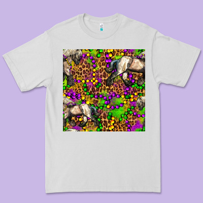 Mardi Gras Leopard Horse Seamless Pattern Premium Tee Designed By Fadigitalartstudio