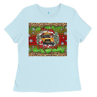 Baby Blue Christmas school bus Ladies Tee - texasbilliewilder