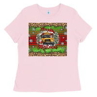 Bubblegum Pink Christmas school bus Ladies Tee - texasbilliewilder