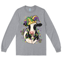 Heather Grey mardi gras cow Long Sleeve Tee - MaliasSmallBusiness