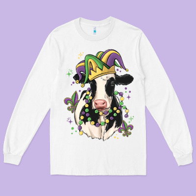 Mardi Gras Cow Long Sleeve Tee Designed By Maliassmallbusiness