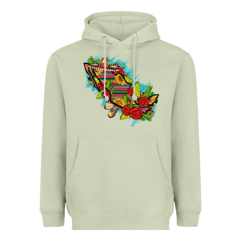 Mexico Map With Leopard And Sunflowers Heavyweight Hoodie by texasbilliewilder | Teevron