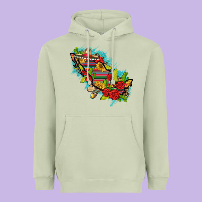 Mexico Map With Leopard And Sunflowers Heavyweight Hoodie Designed By Texasbilliewilder