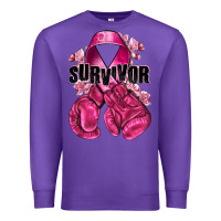 Purple Survivor Breast Cancer with boxing gloves Premium Sweatshirt - NancyCooperArtShop