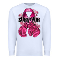 White Survivor Breast Cancer with boxing gloves Premium Sweatshirt - NancyCooperArtShop