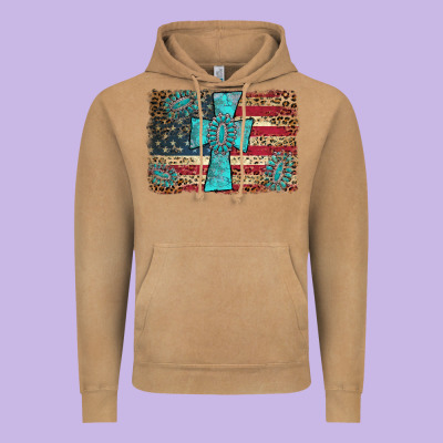 Flag And Turquoise Cross Vintage Hoodie Designed By Adodesignshop