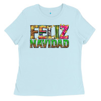 Baby Blue feliz navidad with pattern Ladies Tee - texasbilliewilder