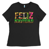 Black feliz navidad with pattern Ladies Tee - texasbilliewilder