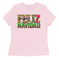 Bubblegum Pink feliz navidad with pattern Ladies Tee - texasbilliewilder
