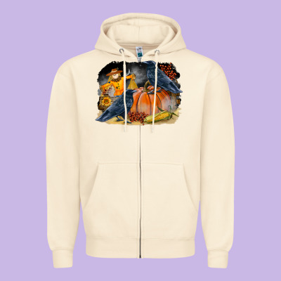 Fall Background With Crow Zipper Hoodie Designed By Lillyallendesigns