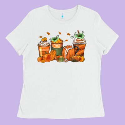 Pumpkins Coffee Cups Ladies Tee Designed By Zillion Design Studio