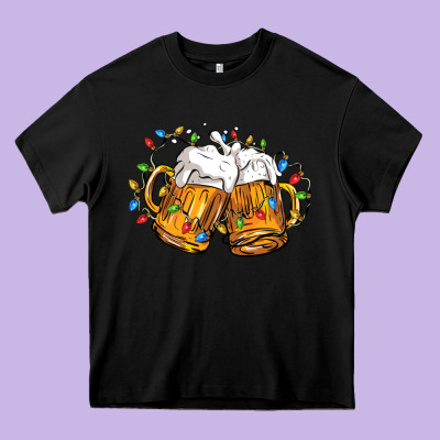 Beer With Christmas Lights Heavy Core Tee Designed By Fadigitalartstudio