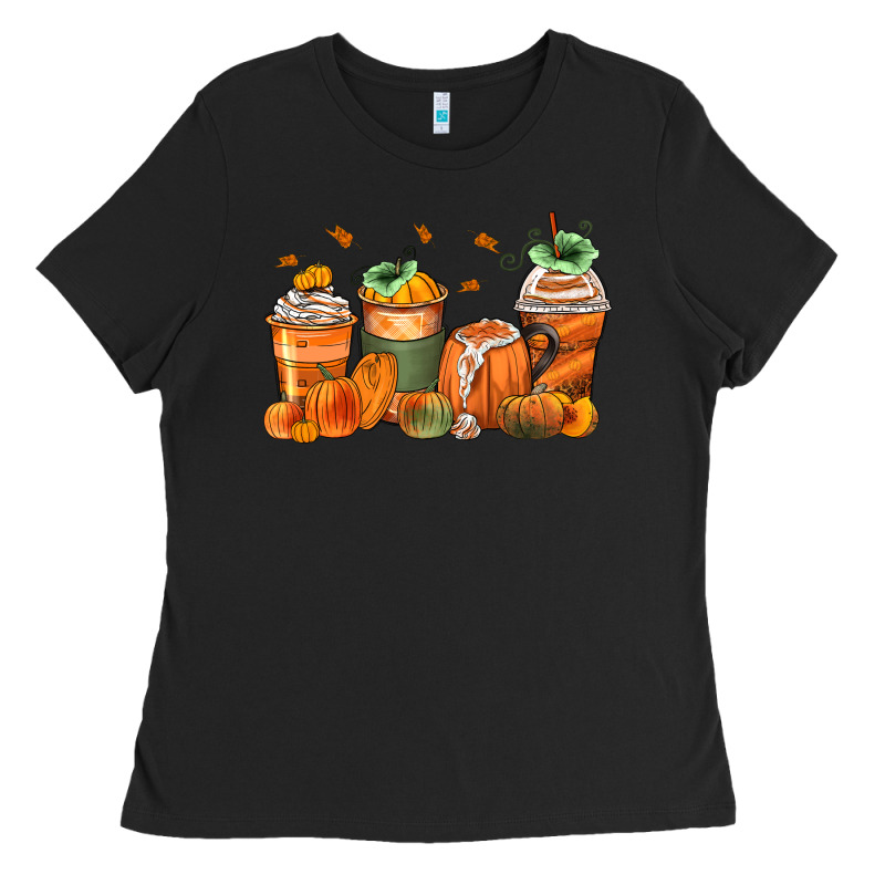 Pumpkins Coffee Cups Ladies Tee by Zillion Design Studio | Teevron