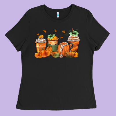 Pumpkins Coffee Cups Ladies Tee Designed By Zillion Design Studio