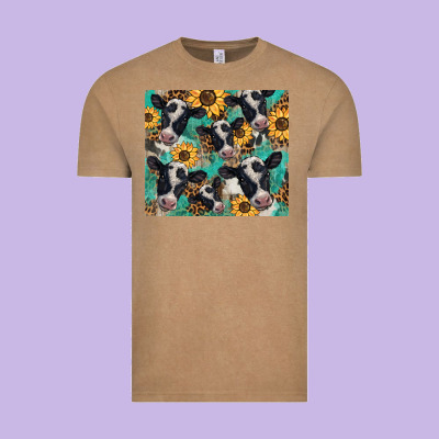 Western Leopard Sunflower Black And White  Cow Vintage Tee Designed By Barkaloodesign