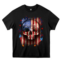 Black 4th of July skull American flag Heavy Core Tee - Neo Western