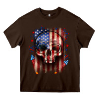 Chocolate Brown 4th of July skull American flag Heavy Core Tee - Neo Western