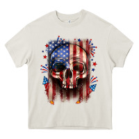 Cream 4th of July skull American flag Heavy Core Tee - Neo Western