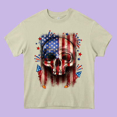 4th Of July Skull American Flag Heavy Core Tee Designed By Neo Western