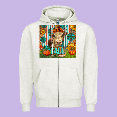 Western Fall Cow Zipper Hoodie Designed By Lillyallendesigns