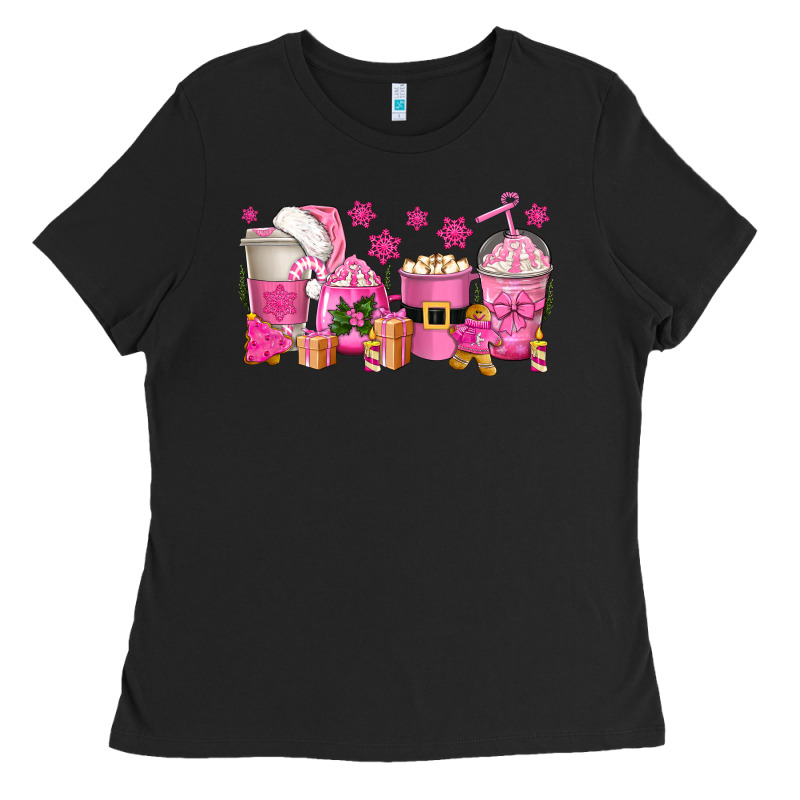 Pink Christmas Coffee Cups Ladies Tee by texasbilliewilder | Teevron