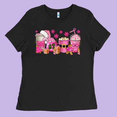 Pink Christmas Coffee Cups Ladies Tee Designed By Texasbilliewilder