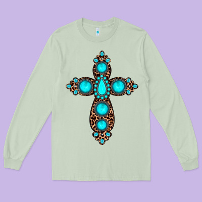 Gemstone Leopard Cross Long Sleeve Tee Designed By Jahusdesignshop
