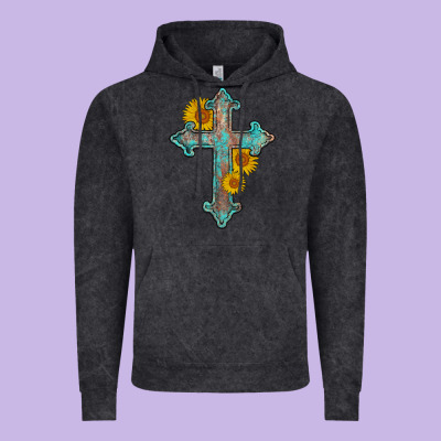 Turquoise Sunflower Cross Vintage Hoodie Designed By Adodesignshop