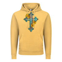 Vintage Mustard turquoise sunflower cross Vintage Hoodie - AdoDesignShop