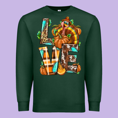 Love Turkey Thanksgiving Premium Sweatshirt Designed By Texasbilliewilder