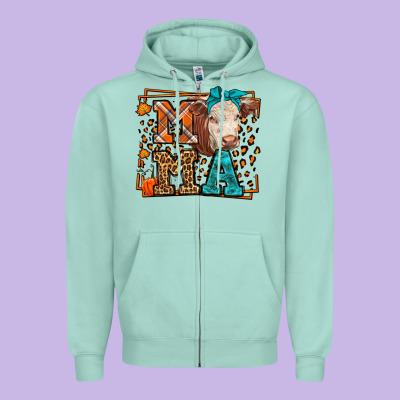 Western Fall Cow Mama Zipper Hoodie Designed By Lillyallendesigns